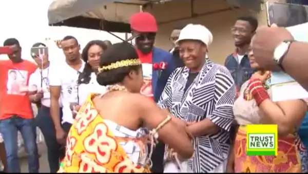 Photos: Actress Patience Ozokwor A.K.A Mama G Welcomed By Ghanaian Dancers As She Arrives For Evangelical Works